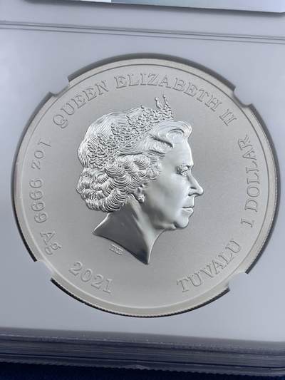 《竞宝斋》第409场 周日，周一，2场连拍 （全场包邮） NGC MS69 图瓦卢2021年约翰.韦恩纪念银币（限量15000枚，999纯银，1盎司重，币径40MM）