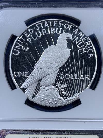 《竞宝斋》第409场 周日，周一，2场连拍 （全场包邮） NGC PF70UC 美国2023年和平银元1美元精制纪念银币，PROOF精制币，高浮雕设计，币面清爽干净又漂亮，打制精美，状态一流，冠军分。