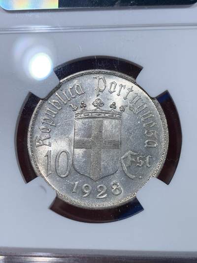 《竞宝斋》第409场 周日，周一，2场连拍 （全场包邮） NGC MS62 葡萄牙 1928 欧里基战役纪念 10埃斯库多 银币