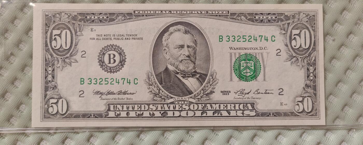 美国纸币 小头版 50美元 1993年 全新UNC