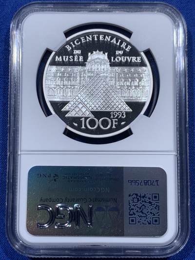 《竞宝斋》第409场 周日，周一，2场连拍 （全场包邮） NGC PF69UC 法国1993年卢浮宫系列-色雷斯的胜利女神精制纪念银币-100法郎精制纪念银币-10法郎（900银，37MM币径，发行量2万枚）