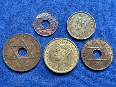 《竞宝斋》第409场 周日，周一，2场连拍 （全场包邮） 五枚一组 英属西非1949-1952年乔治六世