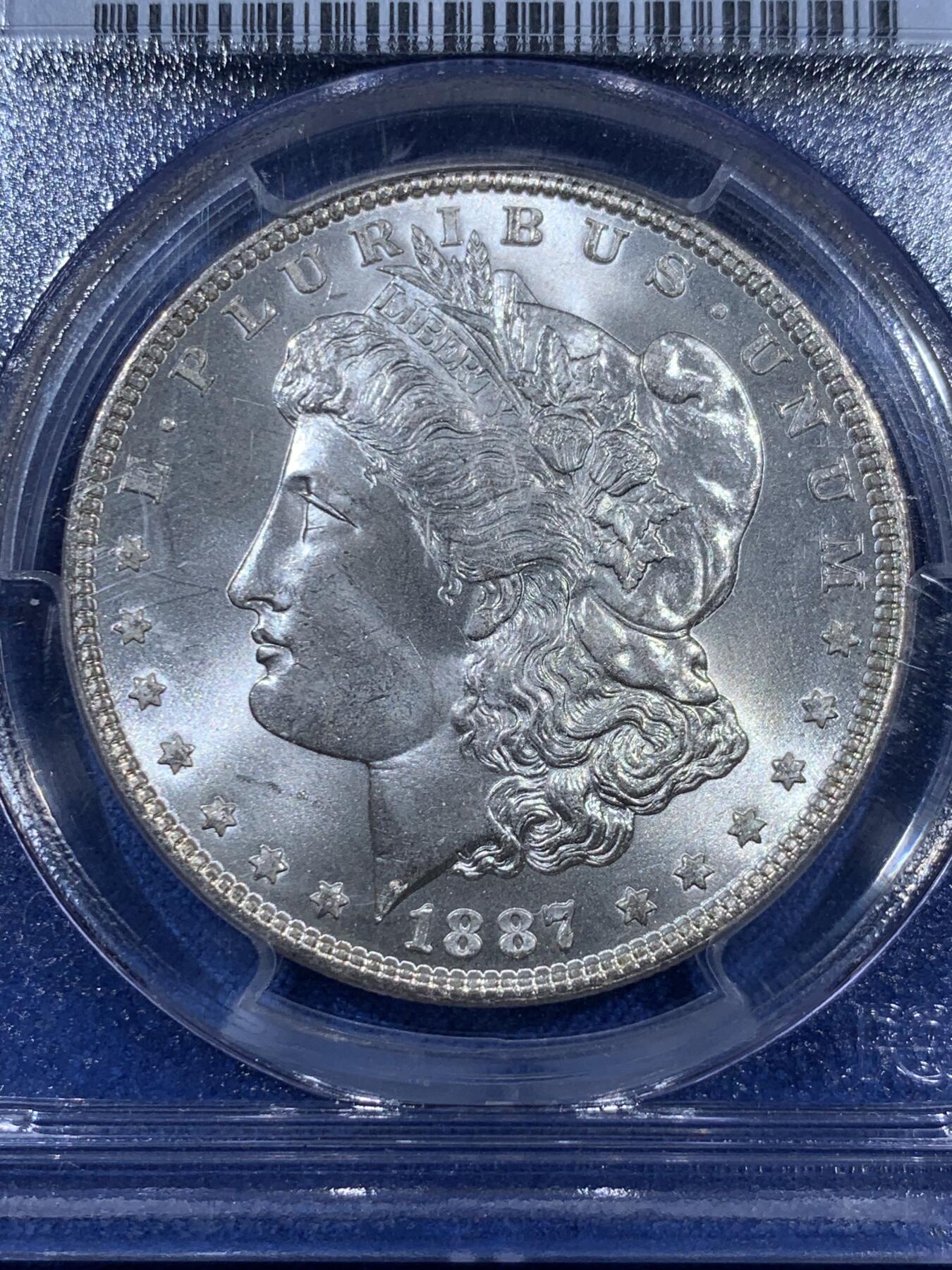 《竞宝斋》第409场 周日，周一，2场连拍 （全场包邮） PCGS MS65 美国 1887年 摩根银元
