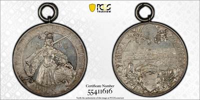 万国钱币拍卖第051期 - PCGS SP63 1894年德国美因茨第十一届联邦射击节纪念大银章 经典景观题材德射 超赞银霜镜面少女与城市景观的完美结合 高点完美