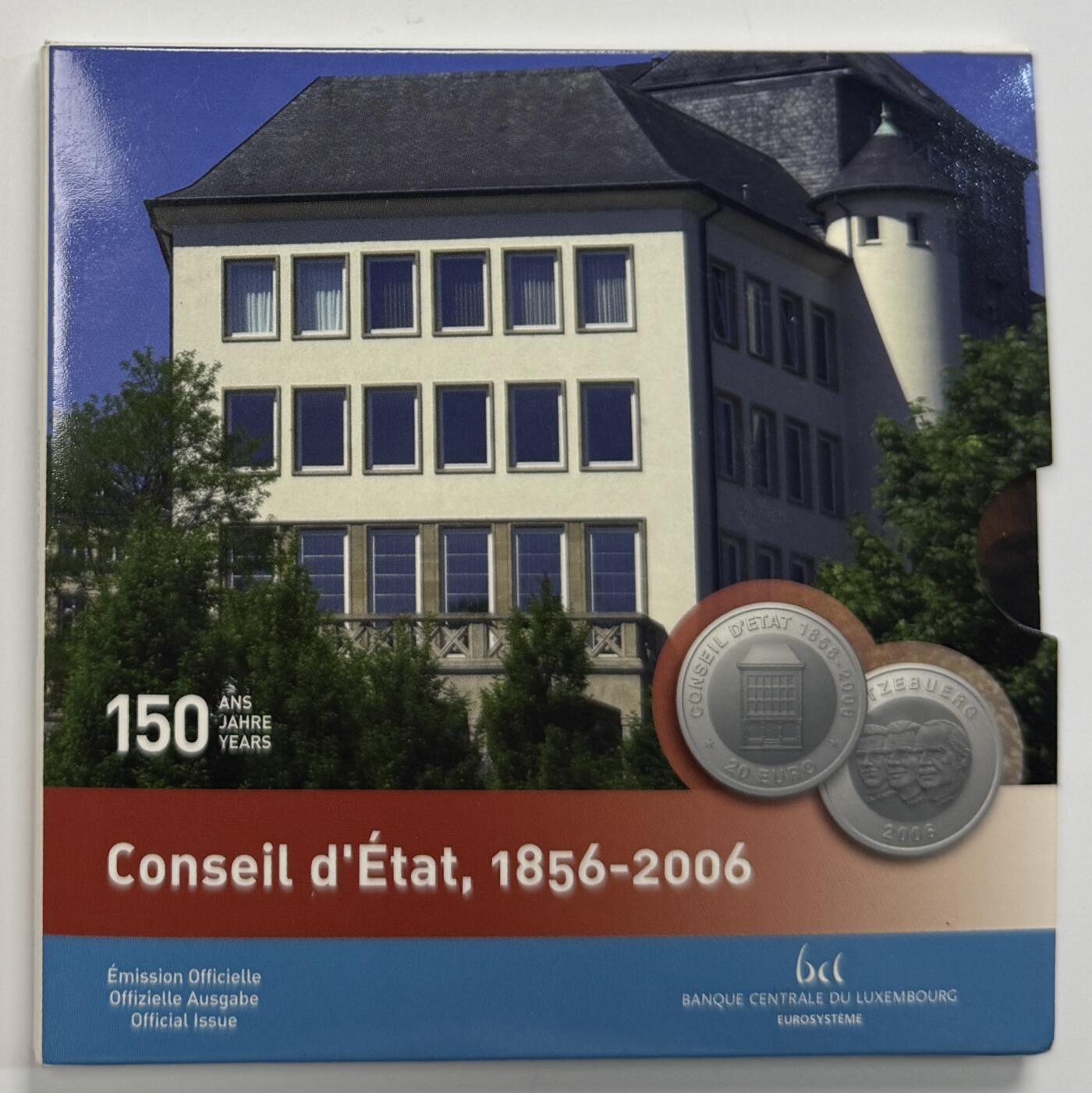 S&S Numismatic世界钱币-拍卖 第113期  卢森堡2006年 卢森堡国务委员会成立150周年 20欧元银+钛双色精制纪念币官方卡币