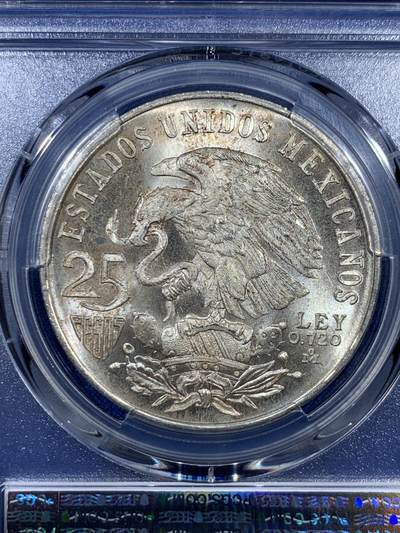 《竞宝斋》第409场 周日，周一，2场连拍 （全场包邮） PCGS MS66 墨西哥1968年25比索银币 奥运纪念 经典品种 卷拆品 两面爆光 银光赏心悦目 适合收藏