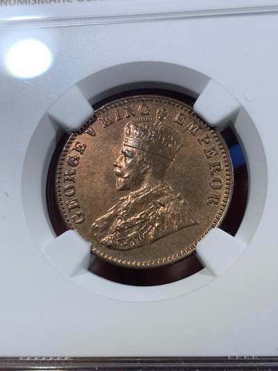 《竞宝斋》第409场 周日，周一，2场连拍 （全场包邮） NGC MS64BN 1936印度1/4安娜铜币 卷拆送评的 绝对低评 性价比很高 底板很好 划痕极少 真正的未使用