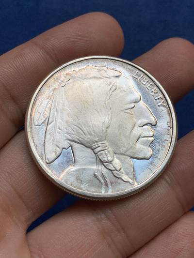 《竞宝斋》第409场 周日，周一，2场连拍 （全场包邮） 美国印第安人野牛银章 999银 1盎司 31.1g