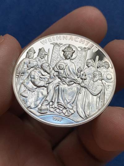 《竞宝斋》第409场 周日，周一，2场连拍 （全场包邮） 1993年瑞士圣诞节 WEIHNACHTEN 银质奖章 999银 15.07克 35.1mm