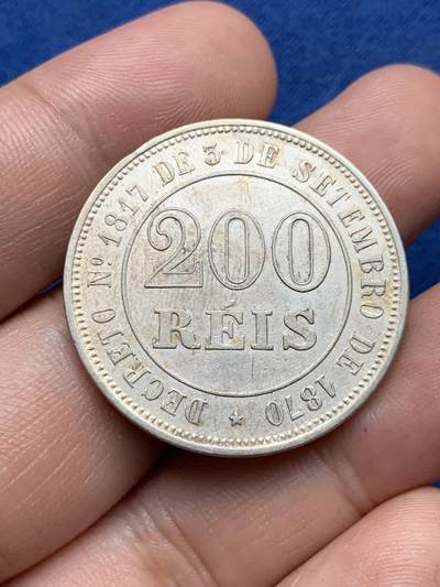 《竞宝斋》第409场 周日，周一，2场连拍 （全场包邮） 巴西1871年200瑞斯镍币，稀见品种，好品相