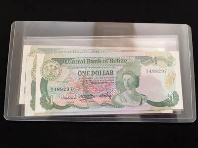 咖啡豆•收藏 2025年Aug_23th世界各国纸币拍卖 - 3枚 伯利兹 1983年 1元 全新UNC 外国纸币 女王钞