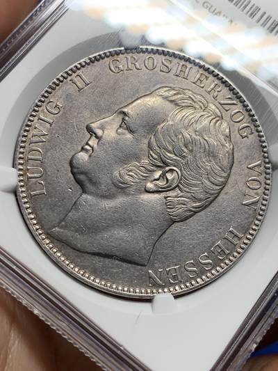 《竞宝斋》第409场 周日，周一，2场连拍 （全场包邮） NGC AU 德国 1844年 黑森达姆施塔特 2泰勒 37克大银币