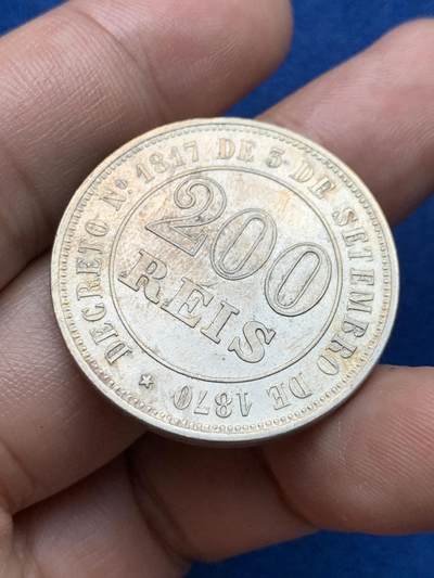 《竞宝斋》第409场 周日，周一，2场连拍 （全场包邮） 巴西1871年200瑞斯镍币，稀见品种，好品相