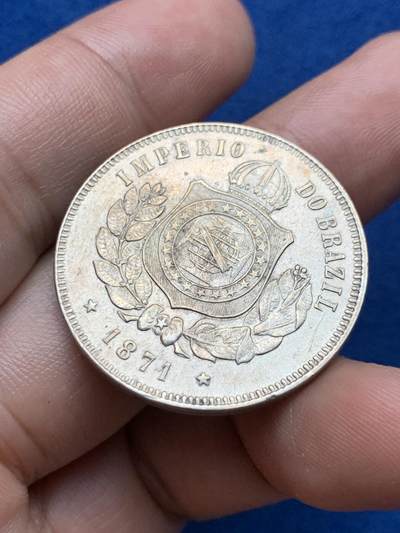 《竞宝斋》第409场 周日，周一，2场连拍 （全场包邮） 巴西1871年200瑞斯镍币，稀见品种，好品相