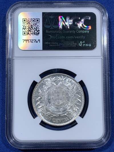 《竞宝斋》第409场 周日，周一，2场连拍 （全场包邮） NGC MS61 葡萄牙 1916 大头女神 50分 银币 卷拆品 上n压分 同一卷平均63