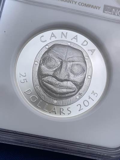 《竞宝斋》第409场 周日，周一，2场连拍 （全场包邮） NGC PF70UC 加拿大2013年-月亮婆婆面具精制纪念银币-25加元（999纯银，38MM币径，发行量6000枚）