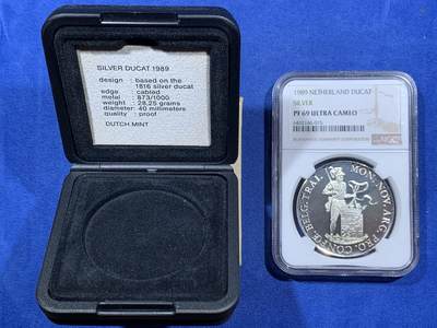 《竞宝斋》第409场 周日，周一，2场连拍 （全场包邮） NGC PF69UC 荷兰1989年乌特勒支站人武士1杜卡特复刻银币（荷兰皇家造币厂官方重铸每年都有发行，1989为首年版，盒证齐全，冠军分品相）