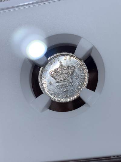 《竞宝斋》第409场 周日，周一，2场连拍 （全场包邮） NGC MS63 葡萄牙1893年卡洛斯一世50R银币