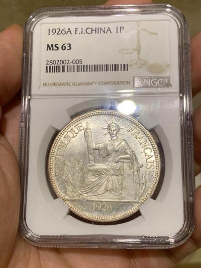 《竞宝斋》第409场 周日，周一，2场连拍 （全场包邮） NGC MS63 法属 1926-A 坐洋 1皮亚斯特 好光好品