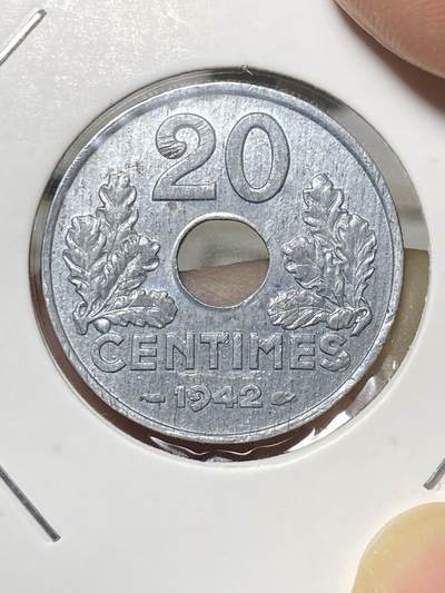 2025年第八十场(总第一百零六场）外国好品散币(免佣金) - 少见好品–法国1942年20生丁(维希傀儡政府时期，Thick flan 厚版，仅发行3年 )