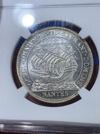 《竞宝斋》第409场 周日，周一，2场连拍 （全场包邮） NGC MS65 法国19世纪南特商会银质代用币 高分， 淡环彩顶级品相，保存如新。