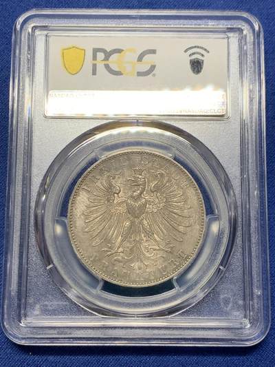 《竞宝斋》第409场 周日，周一，2场连拍 （全场包邮） PCGS PR63 1862年德意志法兰克福精制射击节泰勒，迄今为止精制射击节泰勒在N、P数据库中记录不超过10枚。醇厚的巧克力色包浆与紫罗兰淡彩相得益彰