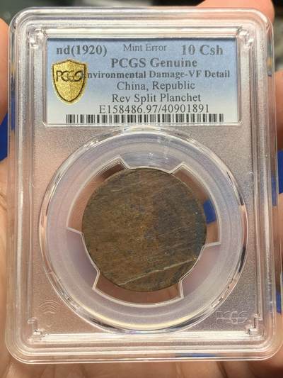 《竞宝斋》第409场 周日，周一，2场连拍 （全场包邮） - PCGS Genuine 1920 民国双旗十文铜币错币