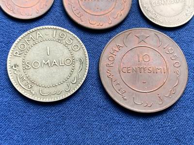 《竞宝斋》第409场 周日，周一，2场连拍 （全场包邮） 五枚一组 意托管索马里1950年 含2枚银币