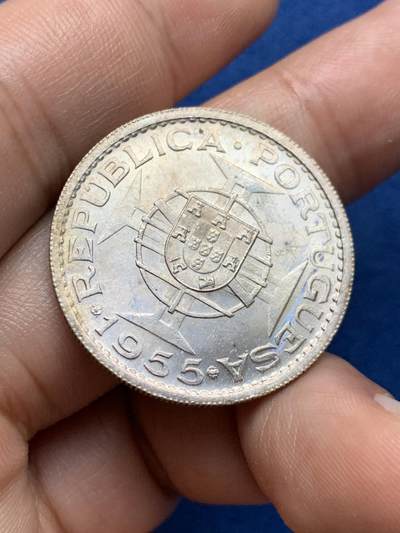 《竞宝斋》第409场 周日，周一，2场连拍 （全场包邮） 葡属安哥拉 1955年 20埃斯库多 银币 BU品相 10克 含银量72%