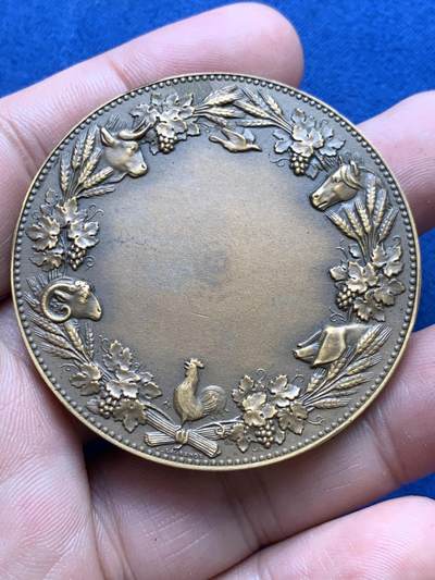 《竞宝斋》第409场 周日，周一，2场连拍 （全场包邮） 法国农业女神铜章 59.9克 49.8mm 丰饶角铜标 带盒