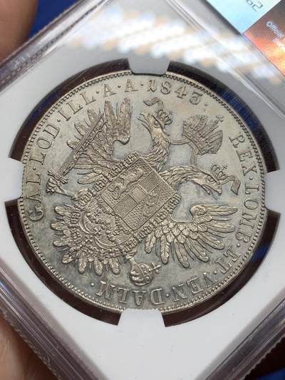 《竞宝斋》第409场 周日，周一，2场连拍 （全场包邮） NGC MS61 奥地利帝国 1843/2A 斐迪南一世 泰勒银币 唯一冠军分 不可多得的藏品