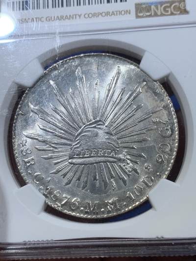 《竞宝斋》第409场 周日，周一，2场连拍 （全场包邮） NGC MS63 墨西哥 1876 CA MM 鹰洋 8瑞尔 高分极少，亚军分，同分3，更高分2。