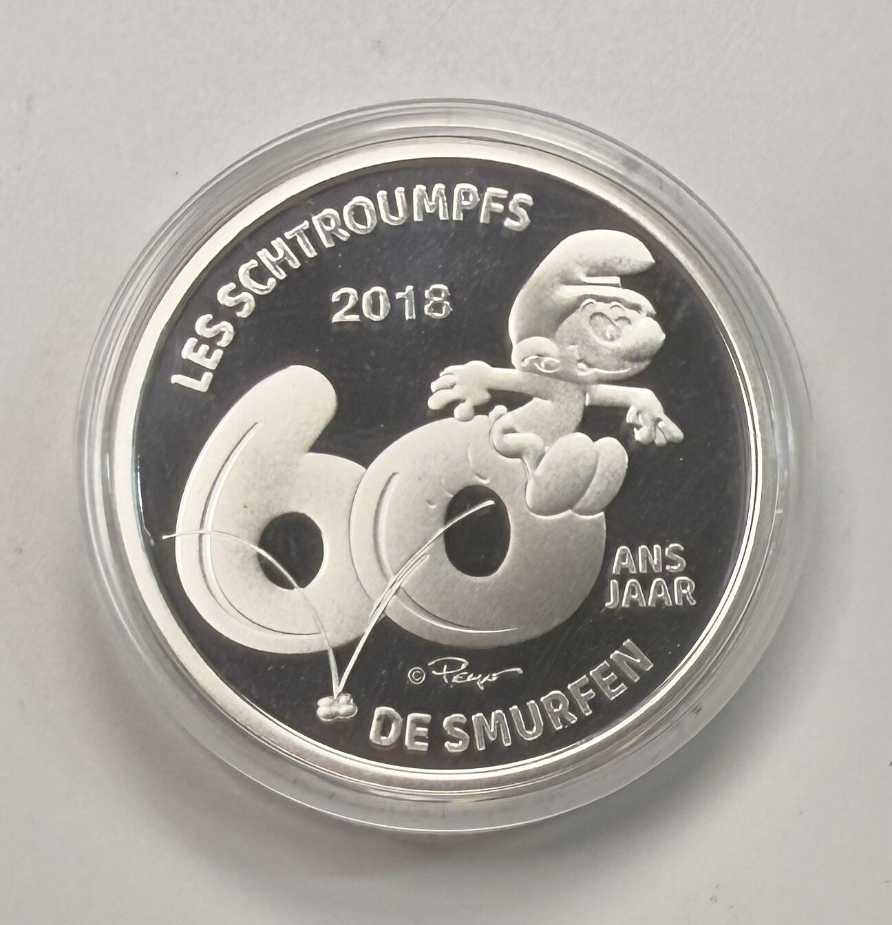 S&S Numismatic世界钱币-拍卖 第113期  比利时2018年 蓝精灵问世60周年 5欧元精制纪念银币 盒证齐全