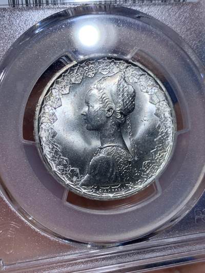 《竞宝斋》第409场 周日，周一，2场连拍 （全场包邮） PCGS MS65 意大利 1967年 500里拉 帆船少女银币