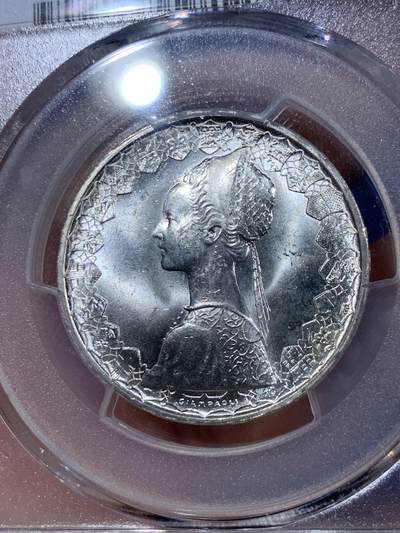 《竞宝斋》第409场 周日，周一，2场连拍 （全场包邮） PCGS MS65 意大利 1967年 500里拉 帆船少女银币