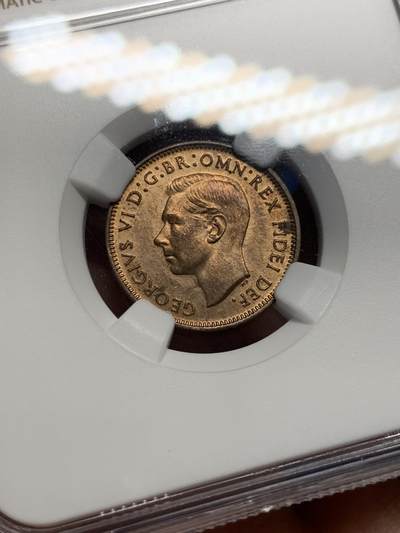 《竞宝斋》第409场 周日，周一，2场连拍 （全场包邮） NGC MS64RB 英国1951年乔治六世1/2便士铜币