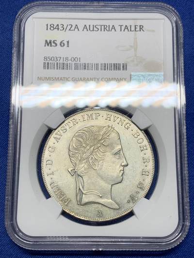 《竞宝斋》第409场 周日，周一，2场连拍 （全场包邮） - NGC MS61 奥地利帝国 1843/2A 斐迪南一世 泰勒银币 唯一冠军分 不可多得的藏品