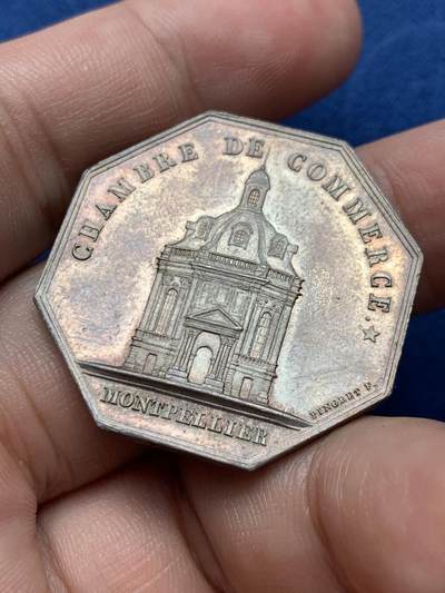 《竞宝斋》第409场 周日，周一，2场连拍 （全场包邮） 法国蒙彼利埃商会八角银代币 15.9克 33.2mm 蜜蜂银标