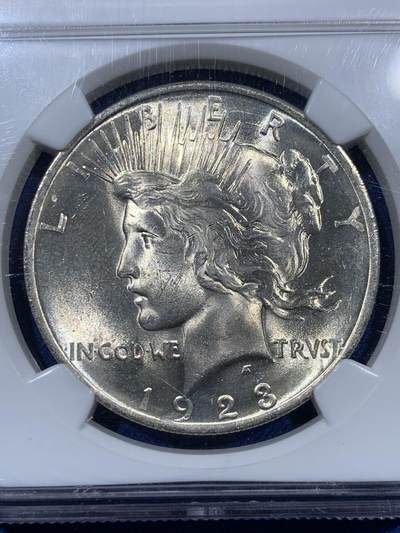 《竞宝斋》第409场 周日，周一，2场连拍 （全场包邮） NGC MS63 美国1923年和平一元银币