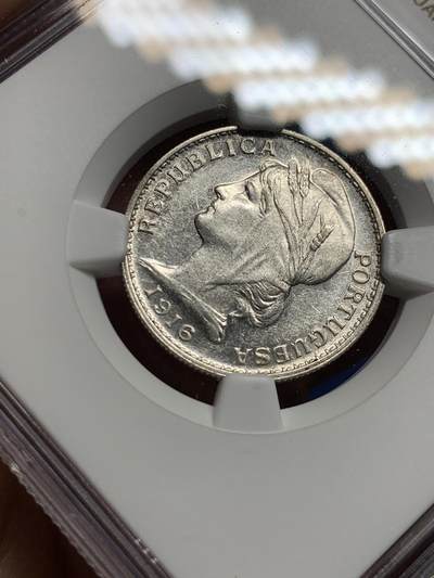 《竞宝斋》第409场 周日，周一，2场连拍 （全场包邮） NGC AUD 葡萄牙1916年自由女神20分银币 该系列筋币