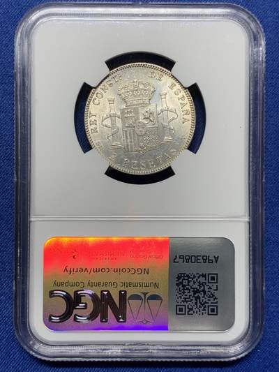《竞宝斋》第409场 周日，周一，2场连拍 （全场包邮） NGC UNCD 西班牙1905阿方索十三世2比塞塔银币