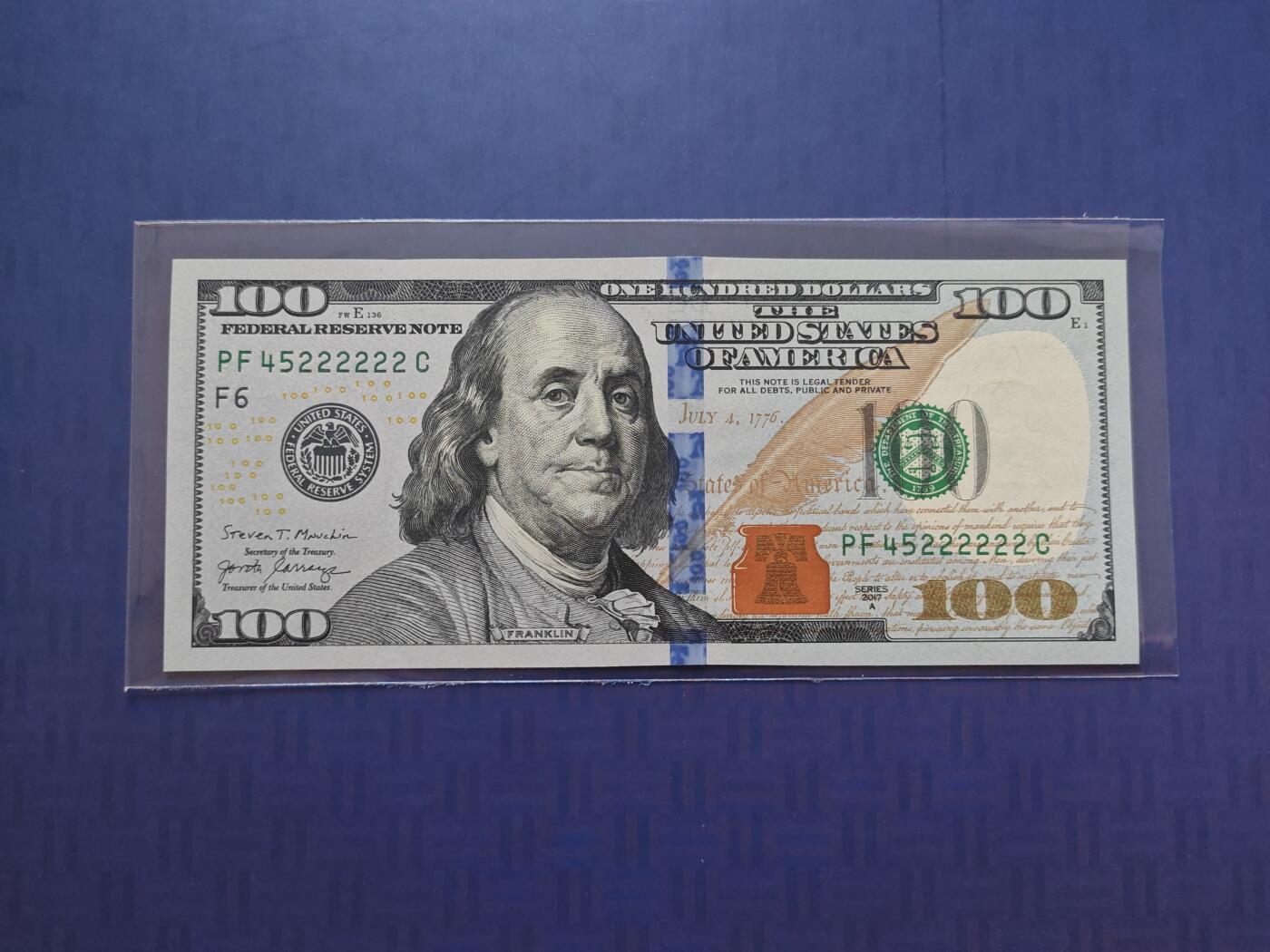 靓号222222 美国纸币100美元大象号数三全新UNC 高分品相- 岁寒三友（欧美钱币直售店） - 岁寒三友（欧美钱币直售店） - 麦稀奇