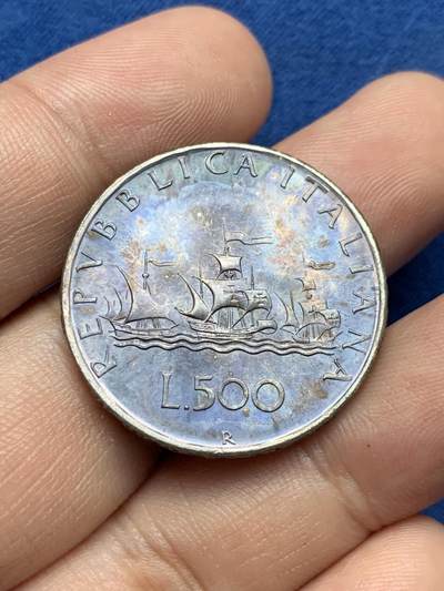 《竞宝斋》第409场 周日，周一，2场连拍 （全场包邮） 意大利1970年500里拉银币，经典帆船人气设计，深彩包浆