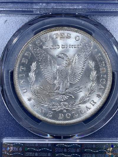 《竞宝斋》第409场 周日，周一，2场连拍 （全场包邮） PCGS MS63 美国1884-O 摩根银币 小月牙形彩虹包浆