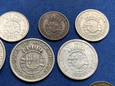 《竞宝斋》第409场 周日，周一，2场连拍 （全场包邮） 10枚一组 葡属莫桑比克1938-1951年 含3枚银币