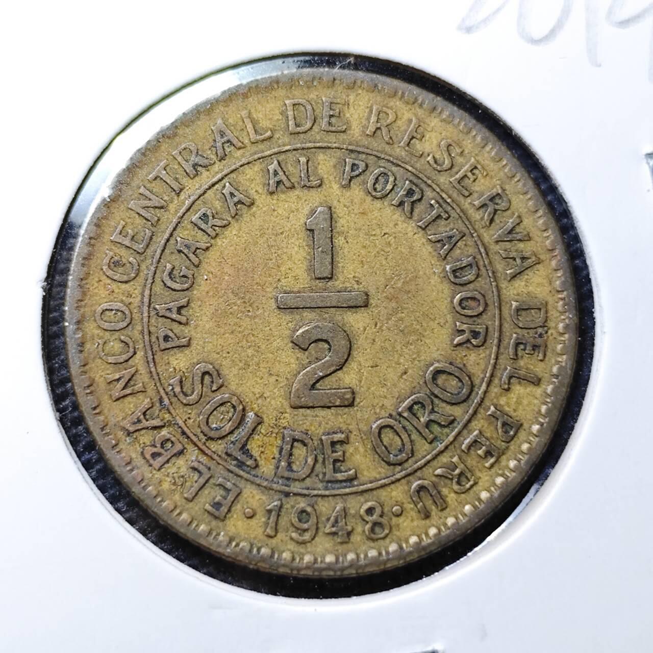 KK钱币收藏小铺 第326期 2月预留时间 周末发货 1948秘鲁1/2索尔 铜币