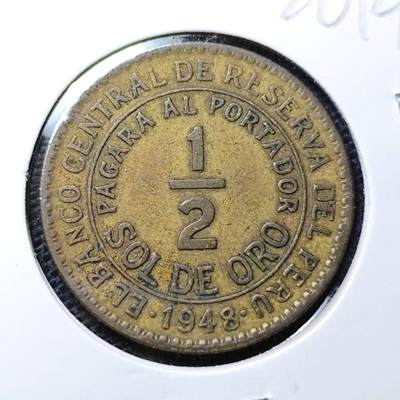 KK钱币收藏小铺 第326期 2月预留时间 周末发货 - 1948秘鲁1/2索尔 铜币
