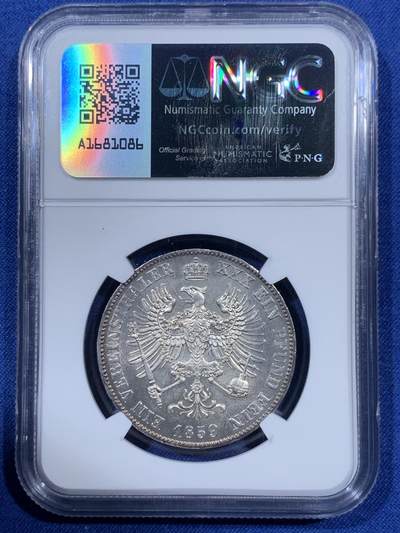 《竞宝斋》第409场 周日，周一，2场连拍 （全场包邮） 亚军分 NGC MS64 德国 1859年 威廉四世 洋葱头 泰勒 银币  好分好状态