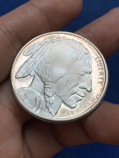 《竞宝斋》第409场 周日，周一，2场连拍 （全场包邮） 美国印第安人野牛银章 999银 1盎司 31.1g