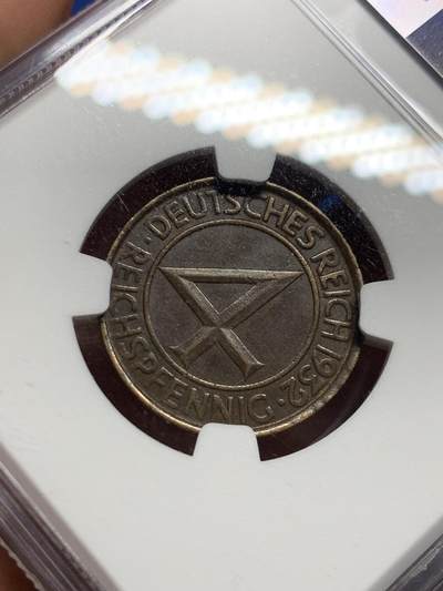 《竞宝斋》第409场 周日，周一，2场连拍 （全场包邮） NGC AU58BN 德国魏玛共和国 1932A 4芬尼 铜币